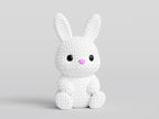 White coloured knitted textured 3D printed Bunny figure/ key tag on a white background facing forward