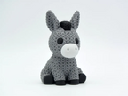 Grey coloured knitted textured 3D printed Donkey with heart figure/ key tag on a white background